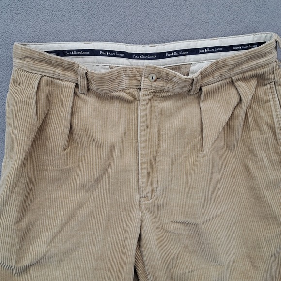Vintage Polo Ralph Lauren Mens 36x34 Corduroy Pleated Pants Tan Y2K 90s - Picture 2 of 14